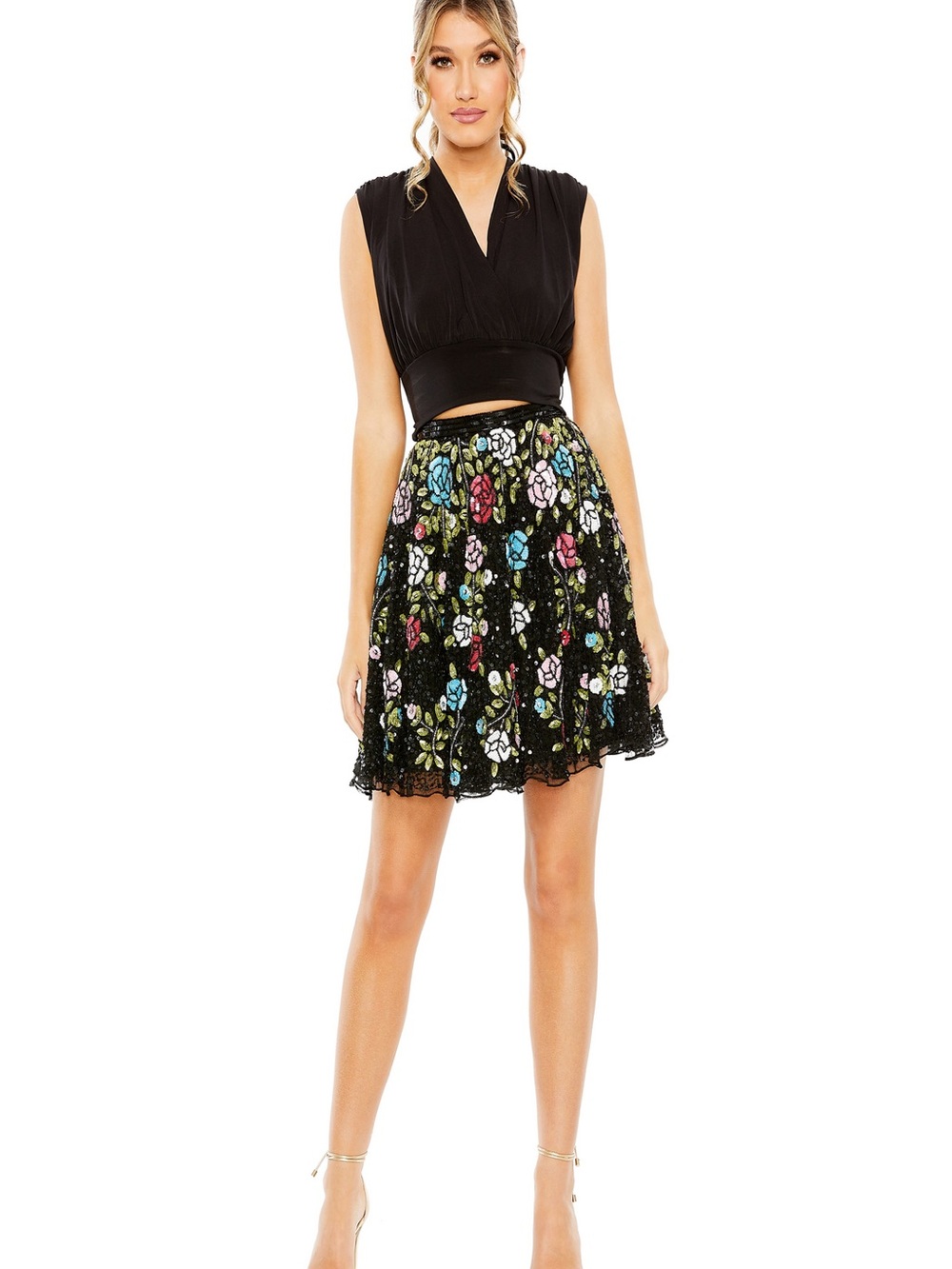 Mac Duggal Black Floral Lace Circle Skirt with Multicolor Embroidery size XL NEW